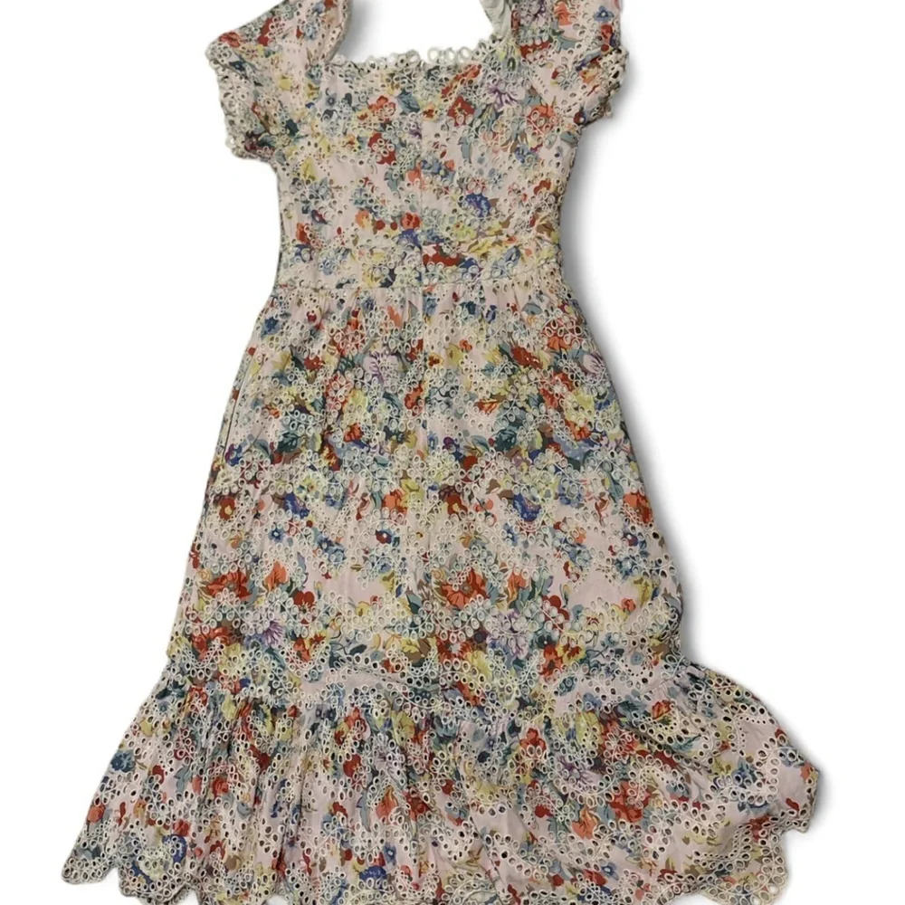 Elliatt Boho Floral Eyelet Scallop Lace Midi Dress Blush Multicolor Size M